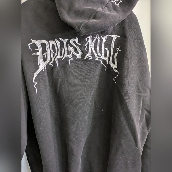 Dolls Kill X Current Mood Colab Medium Embroidered Exclusive Crew Black Hoodie. - Picture 5 of 6
